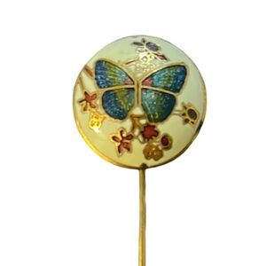Vintage Art Deco Gold & Multi Enamel Butterfly Stick Brooch